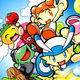 Tomato Adventure's cartoon-y characters fly happily through the sky.